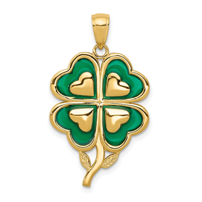 10K 4-Leaf Clover Pendant with Enameled Tips-10K4099