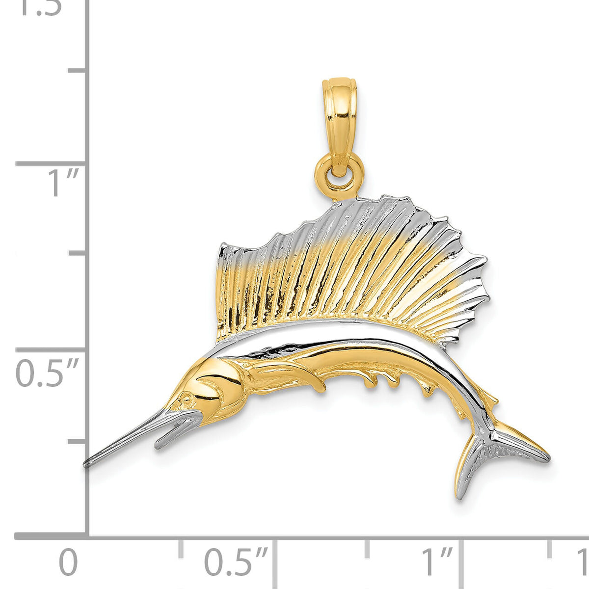 10K & Rhodium Sailfish Pendant-10K4192