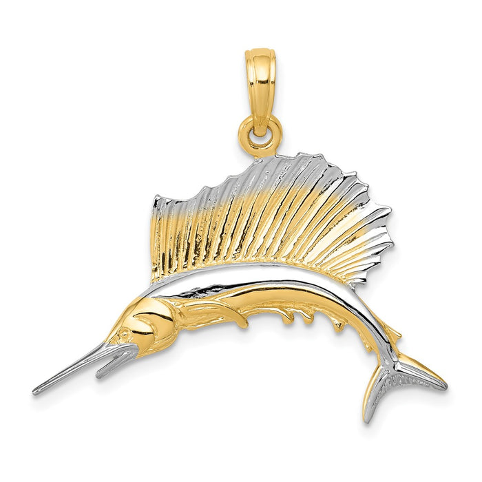 10K & Rhodium Sailfish Pendant-10K4192