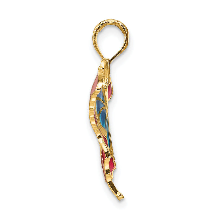 10K Blue & Red Enameled Butterfly Pendant-10K4230