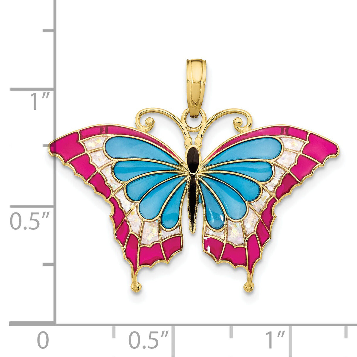 10K Blue & Red Enameled Butterfly Pendant-10K4230
