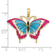 10K Blue & Red Enameled Butterfly Pendant-10K4230