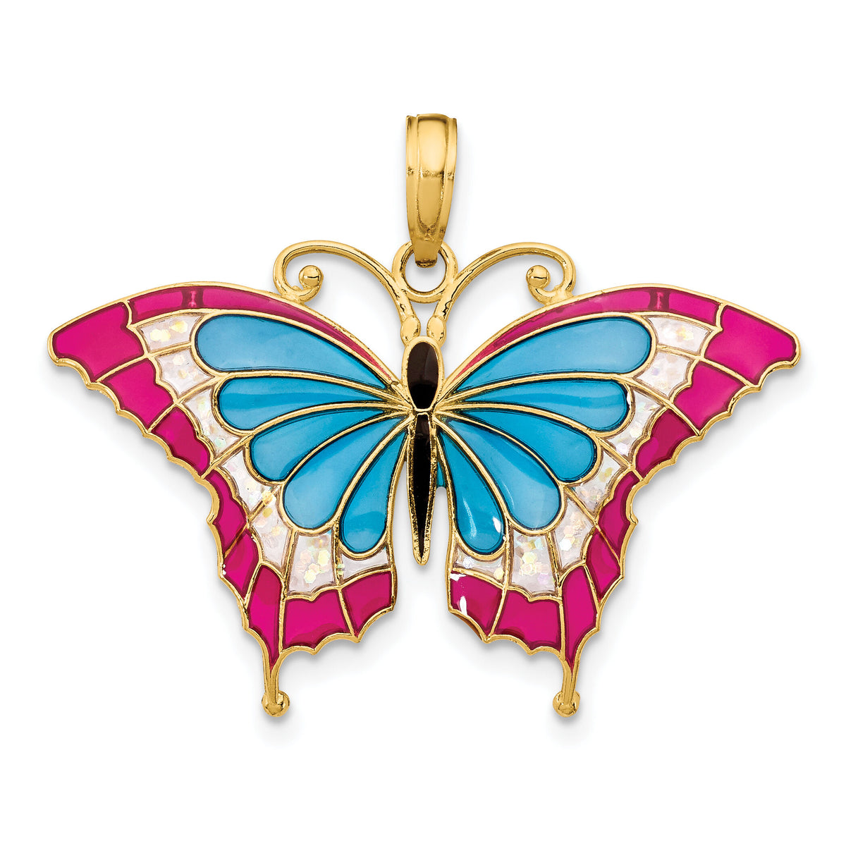 10K Blue & Red Enameled Butterfly Pendant-10K4230