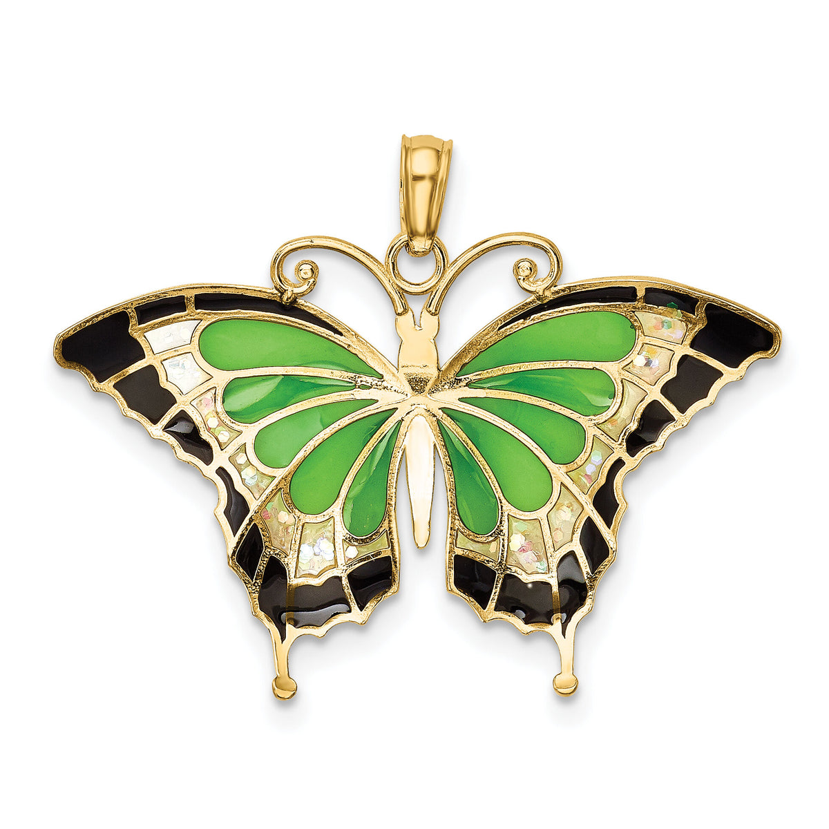 10K Green Enameled Butterly Pendant-10K4231