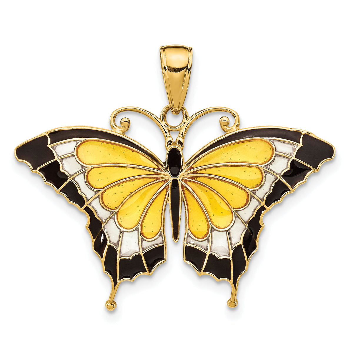 10K Yellow Enameled Butterfly Pendant-10K4233