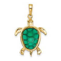 10K Green Enameled Sea Turtle Pendant-10K4256
