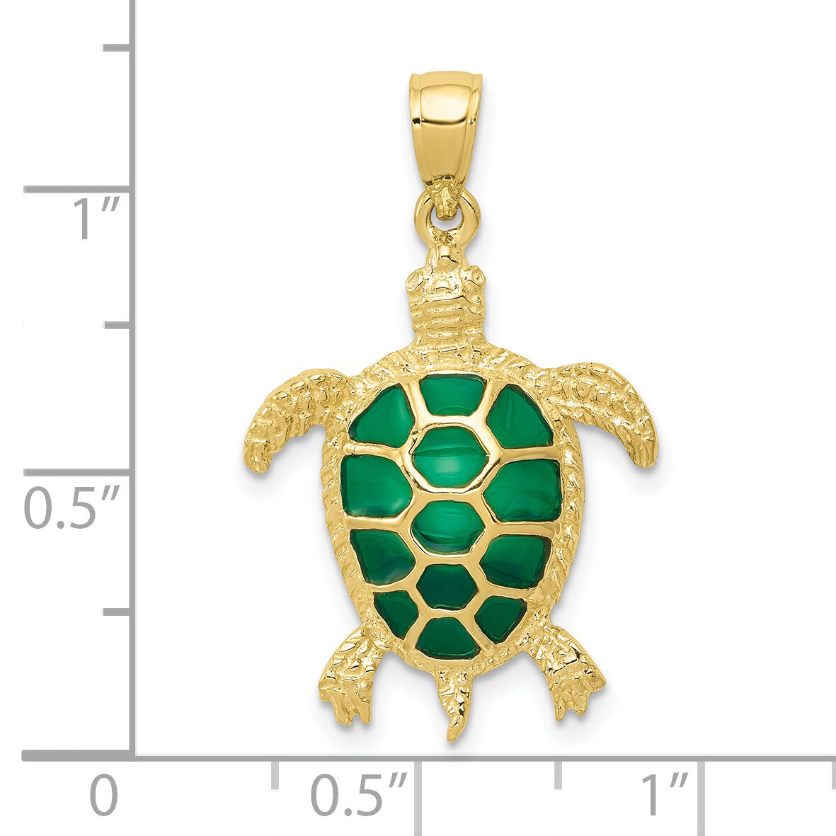 10K Green Enameled Sea Turtle Pendant-10K4256