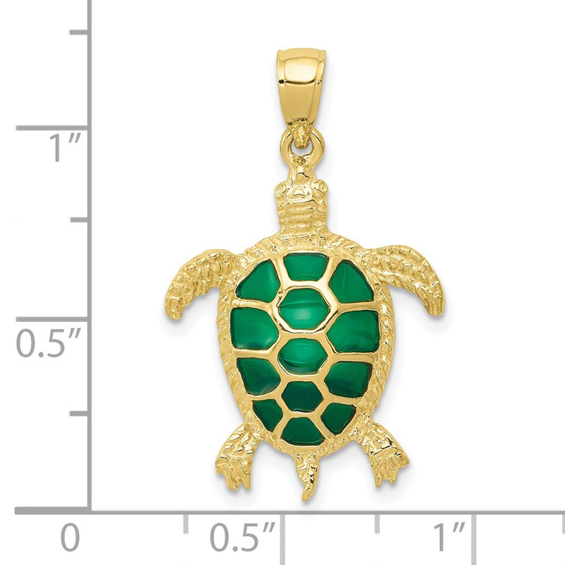 10K Green Enameled Sea Turtle Pendant-10K4256