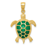 10K Green Enameled Sea Turtle Pendant-10K4256