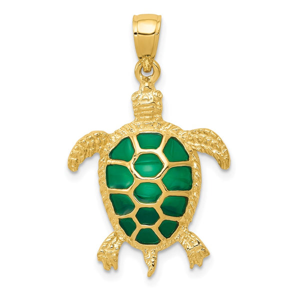 10K Green Enameled Sea Turtle Pendant-10K4256