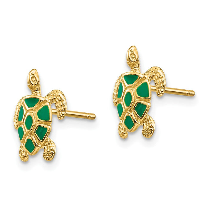 10K Green Enameled Sea Turtle Post Earrings-10K4447