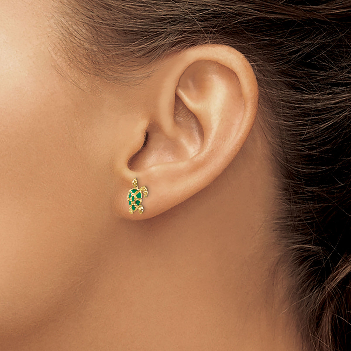 10K Green Enameled Sea Turtle Post Earrings-10K4447