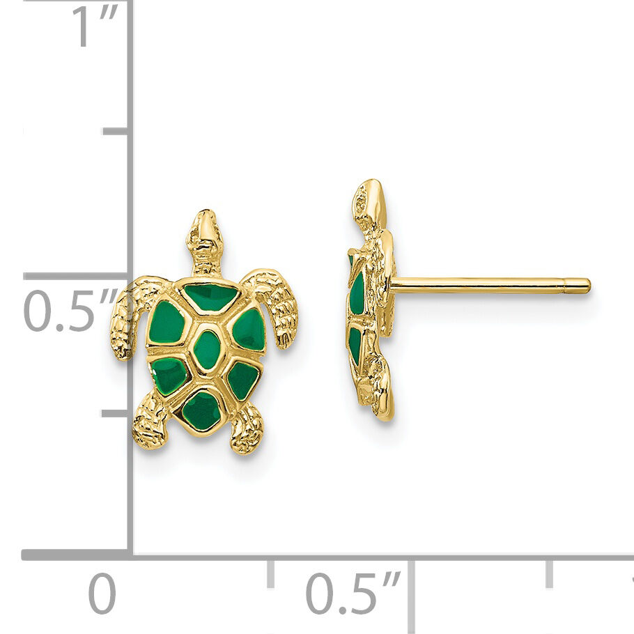 10K Green Enameled Sea Turtle Post Earrings-10K4447