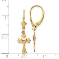 10K Two-tone Heart on Cross Leverback Earrings-10K4528