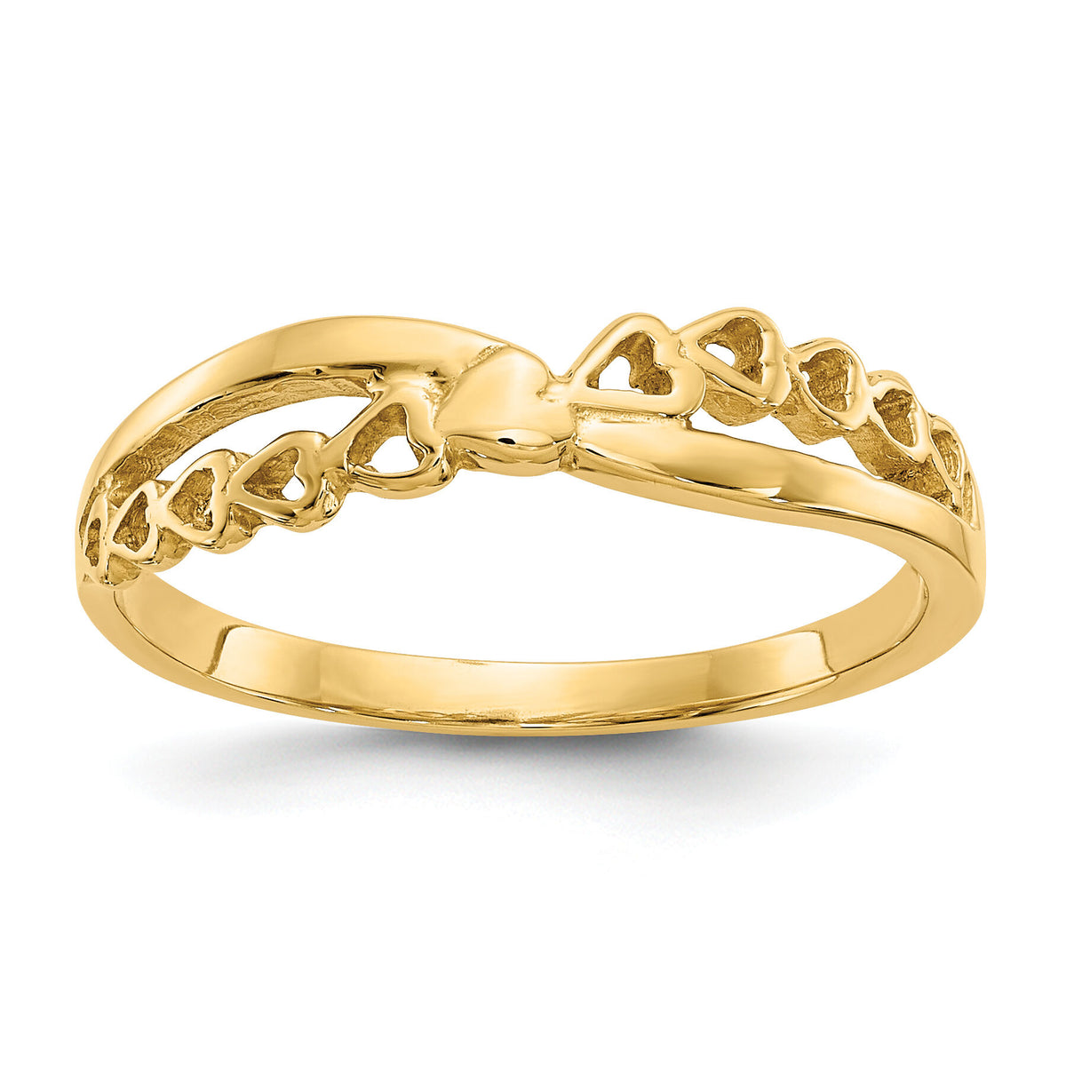 10K Polished Criss Cross Pattern Hearts Ring-10K4568
