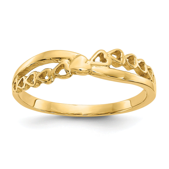 10K Polished Criss Cross Pattern Hearts Ring-10K4568