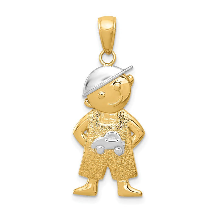 10k & Rhodium Boy w/Hands in Pockets Pendant-10K4755