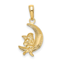 10k & Rhodium Polished Moon w/ Angel Pendant-10K4816
