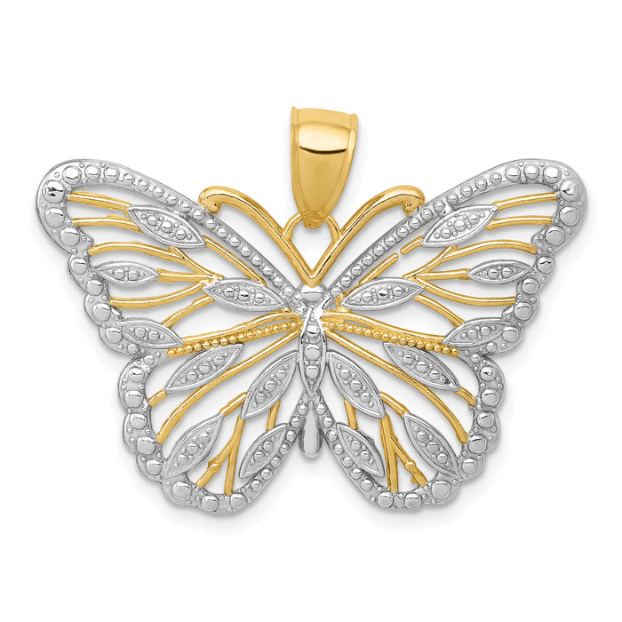 10K W/Rhodium Butterfly Pendant-10K4834