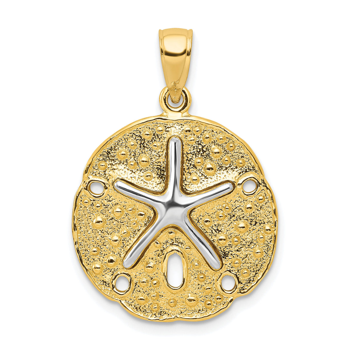 10k Two Tone Sand Dollar w/ Starfish Pendant-10K4894