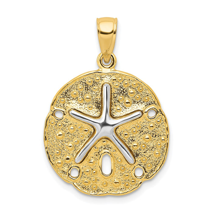 10k Two Tone Sand Dollar w/ Starfish Pendant-10K4894