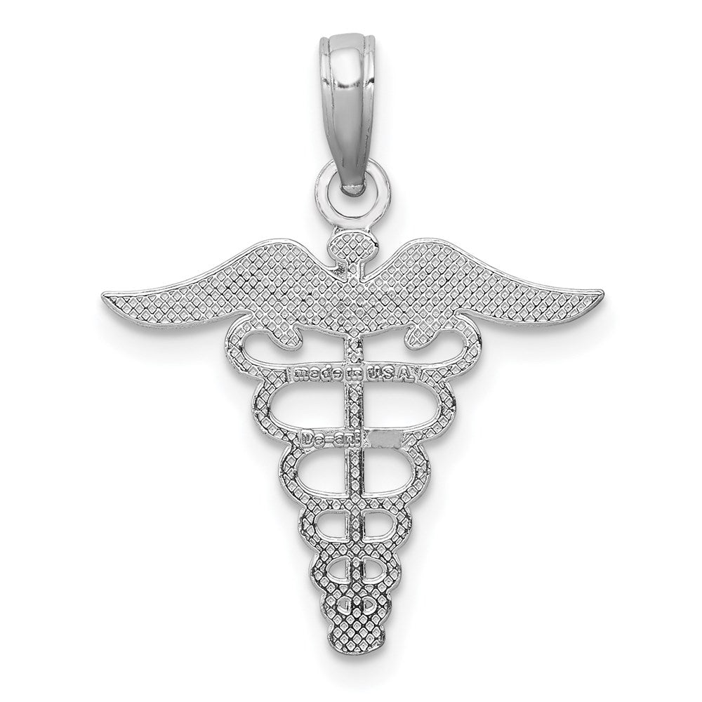 10k White Gold Caduceus Pendant-10K4935W