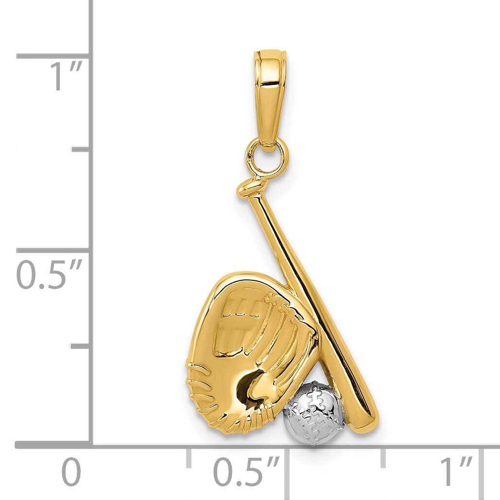10K W/Rhodium Baseball, Bat, and Glove Pendant-10K4947
