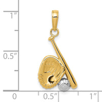 10K W/Rhodium Baseball, Bat, and Glove Pendant-10K4947
