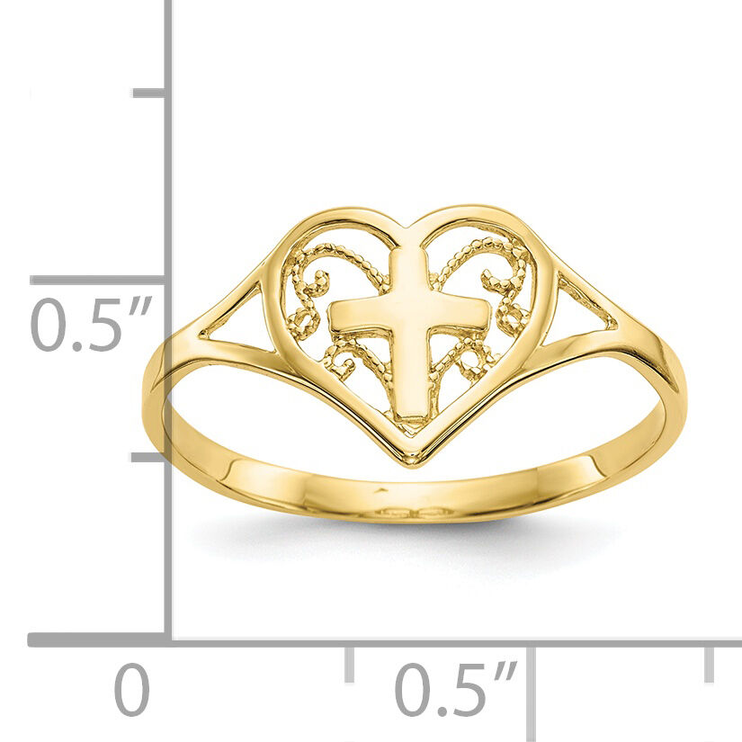 10k Polished Heart w/ Cross Ring-10K5117