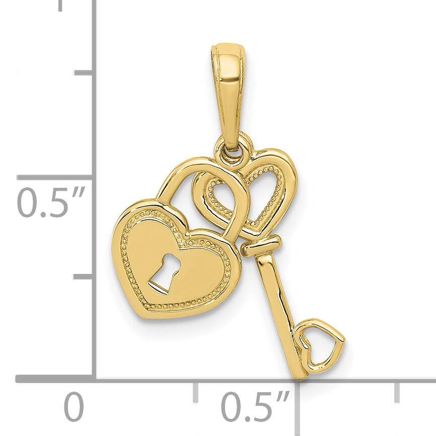 10K Polished Heart Key and Heart Lock Charm-10K5150