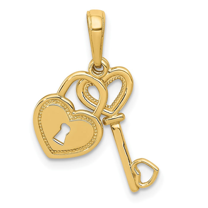 10K Polished Heart Key and Heart Lock Charm-10K5150