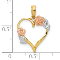 10K Two-Tone w/White Rhodium Polished Flower Heart Pendant-10K5160