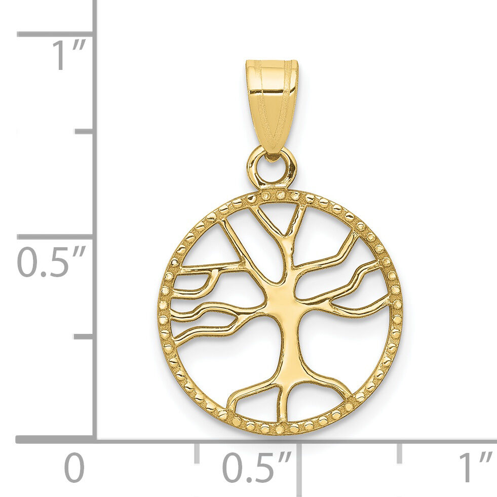 10K Gold Polished Small Tree of Life in Round Pendant-10K5277