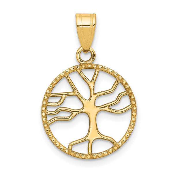 10K Gold Polished Small Tree of Life in Round Pendant-10K5277