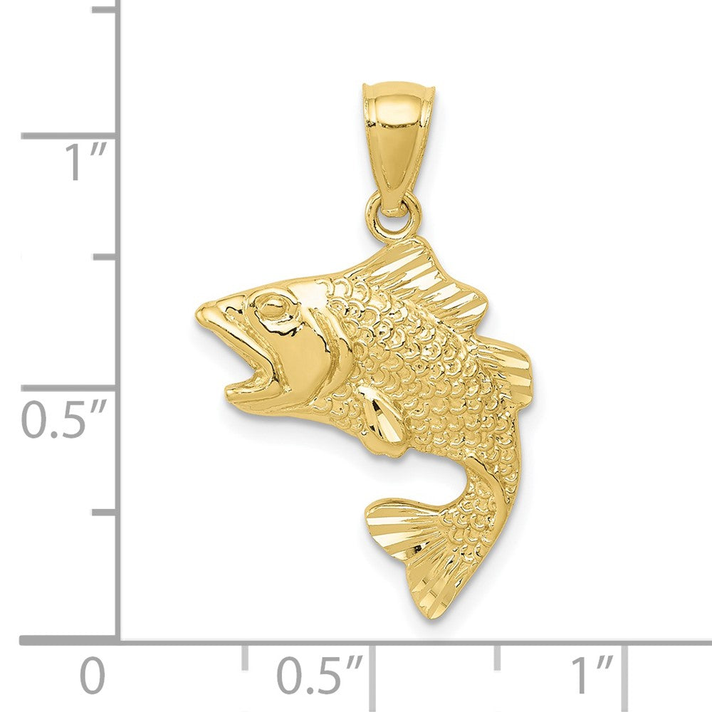 10k Gold Polished & Textured Bass Pendant-10K5356