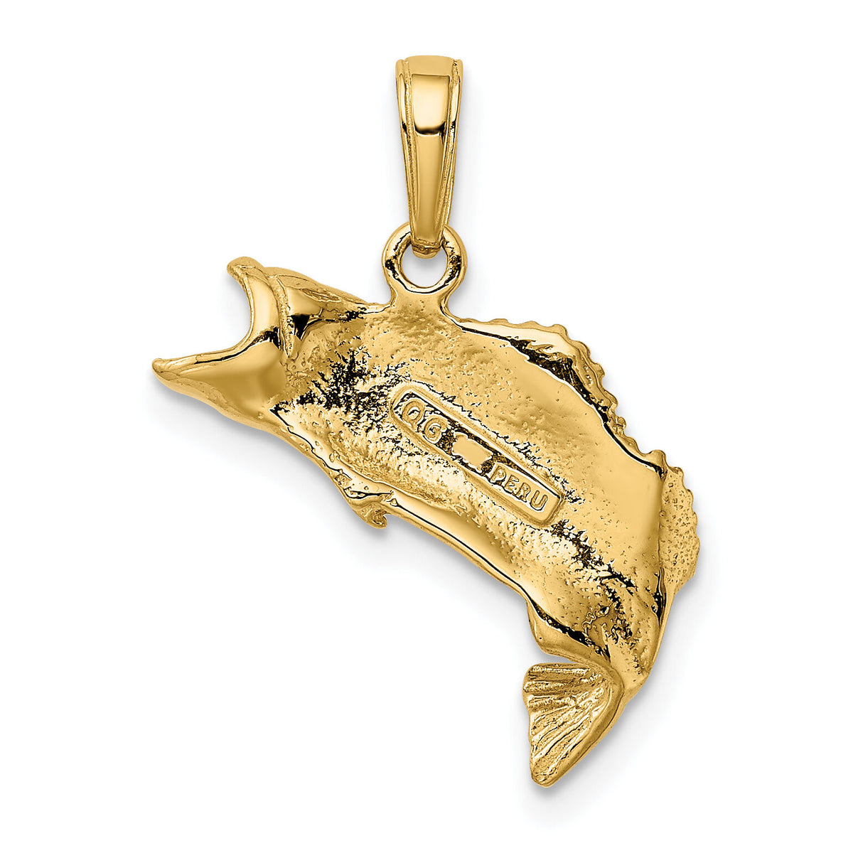 10K Gold Polished & Textured Bass Fish Pendant-10K5362