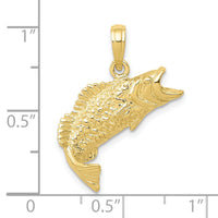 10K Gold Polished & Textured Bass Fish Pendant-10K5362