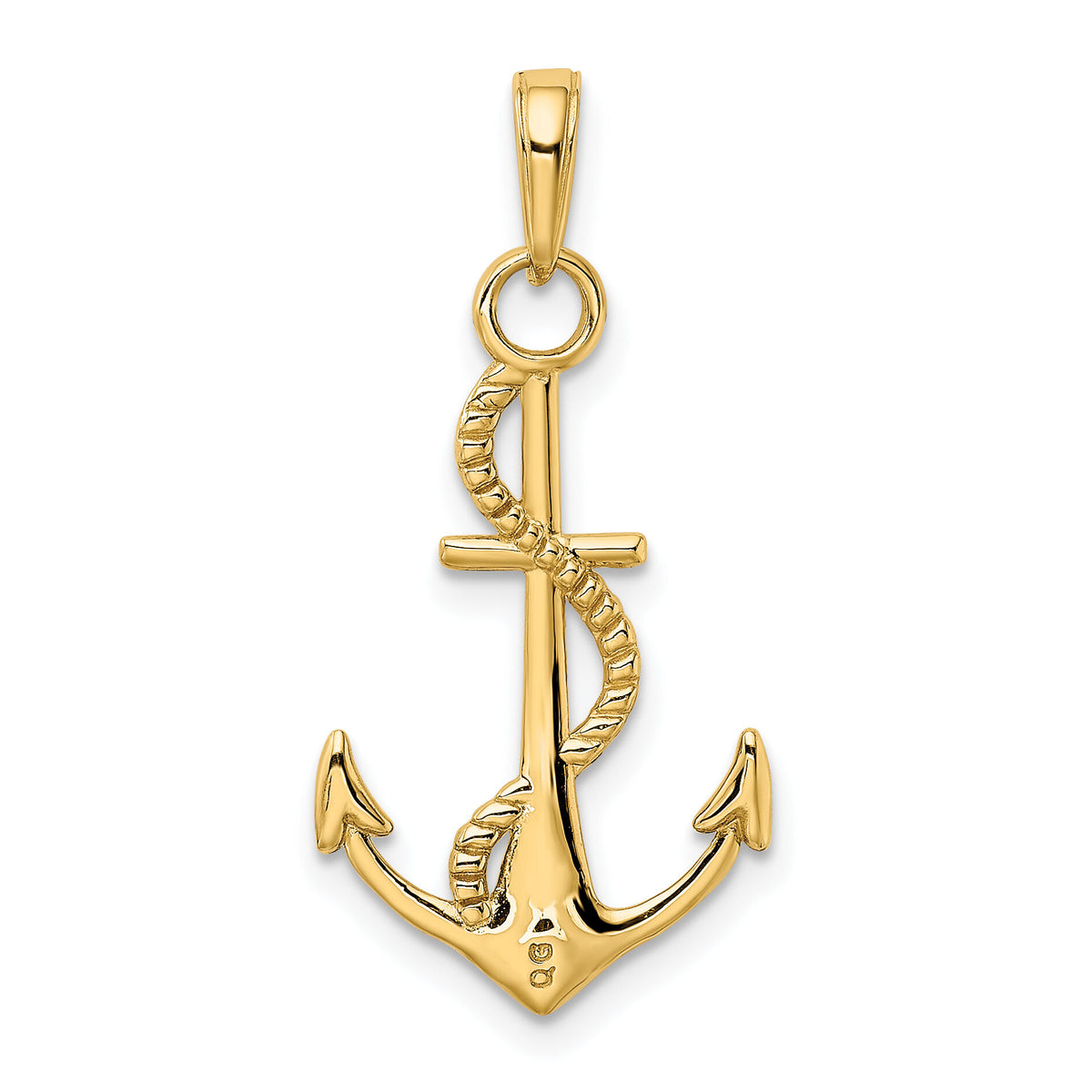 10K Gold Polished Anchor W/Rope Pendant-10K5395