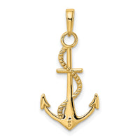 10K Gold Polished Anchor W/Rope Pendant-10K5395