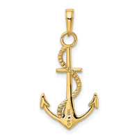10K Gold Polished Anchor W/Rope Pendant-10K5395