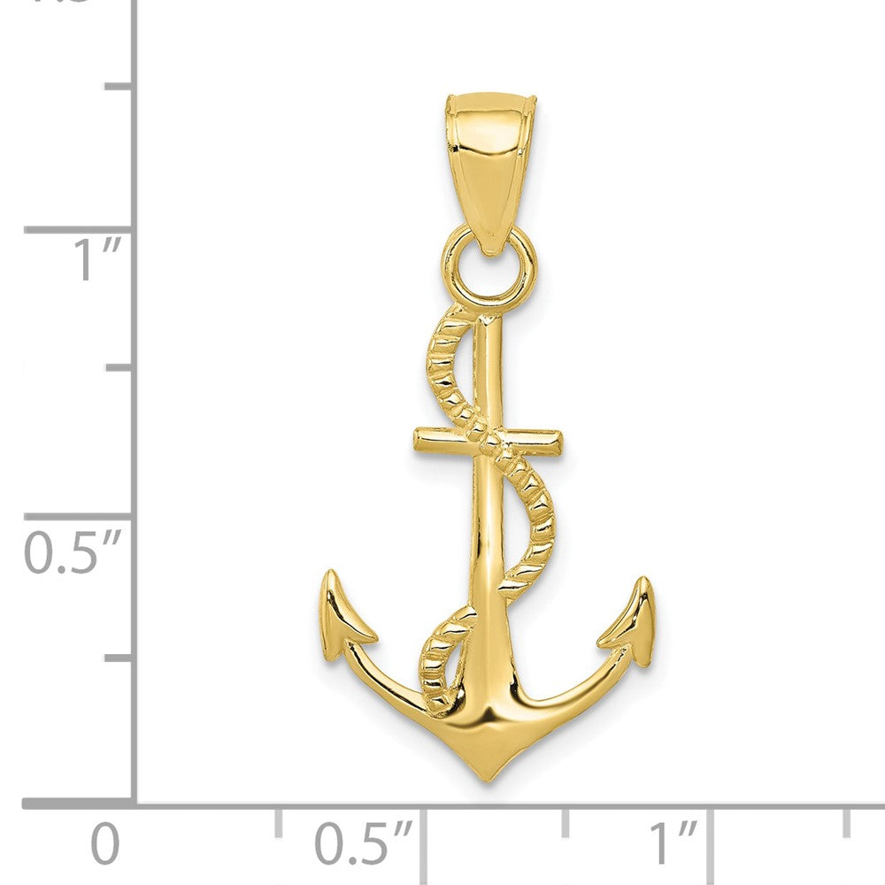 10K Gold Polished Anchor W/Rope Pendant-10K5395