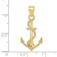 10K Gold Polished Anchor W/Rope Pendant-10K5395