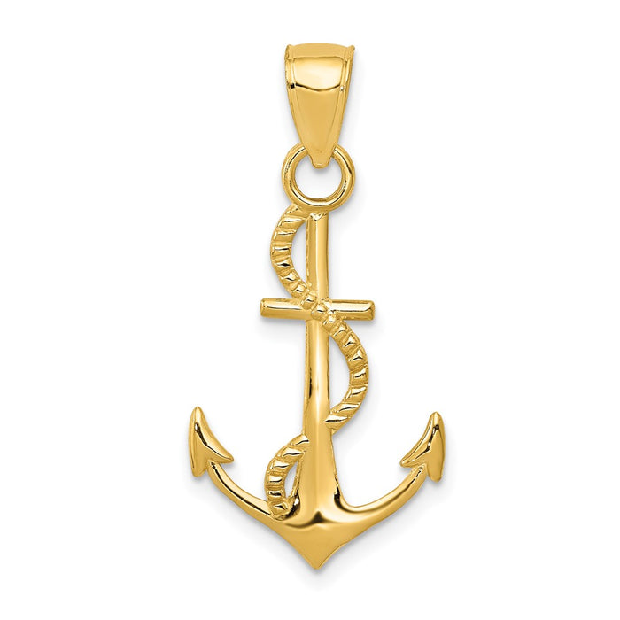 10K Gold Polished Anchor W/Rope Pendant-10K5395