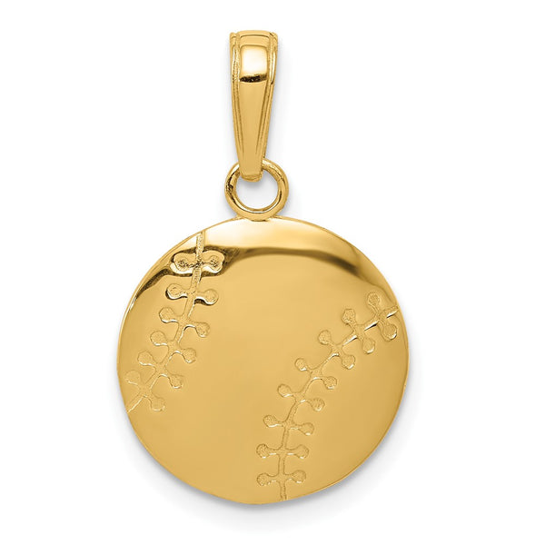 10K Gold Polished Baseball Closed Back Pendant-10K5432