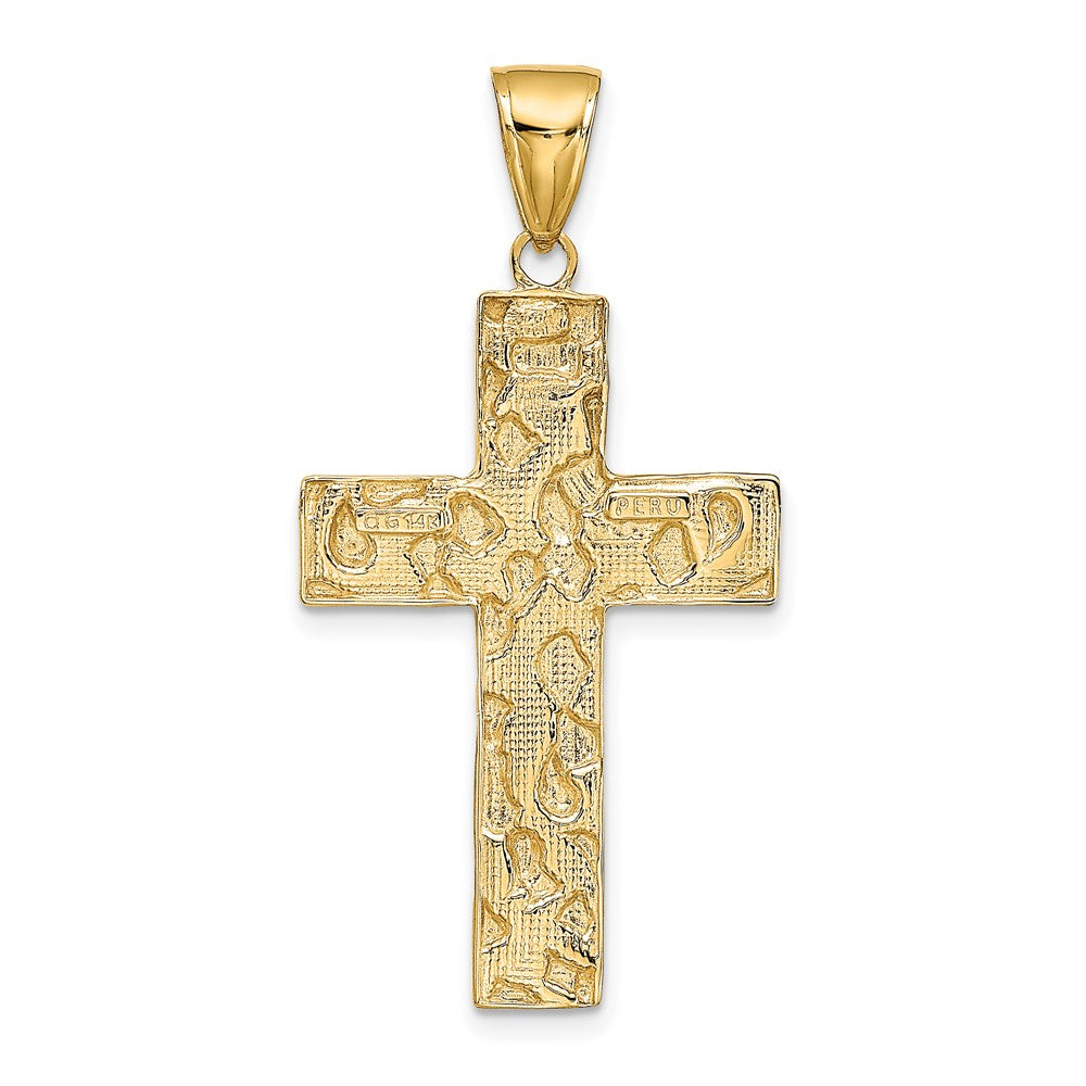 10K Gold Polished Textured Nugget Style Cross Pendant-10K5451