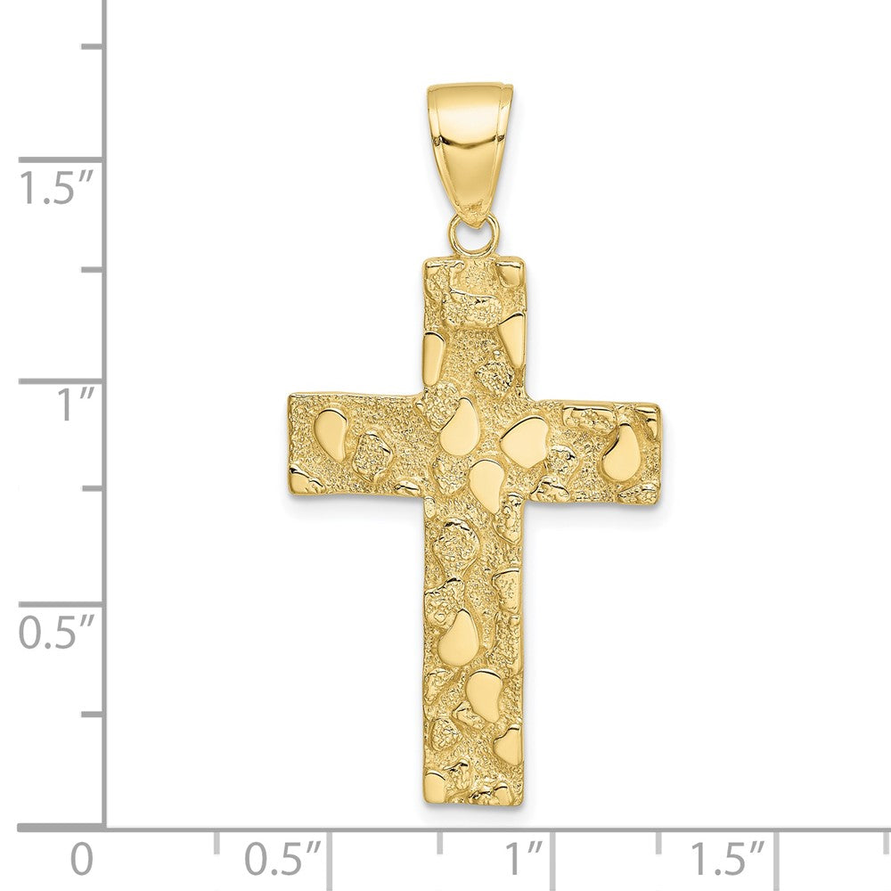 10K Gold Polished Textured Nugget Style Cross Pendant-10K5451