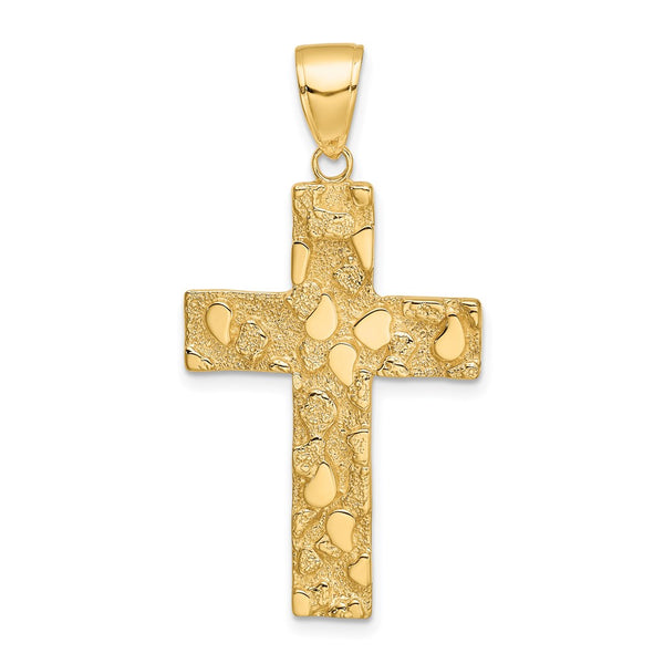 10K Gold Polished Textured Nugget Style Cross Pendant-10K5451