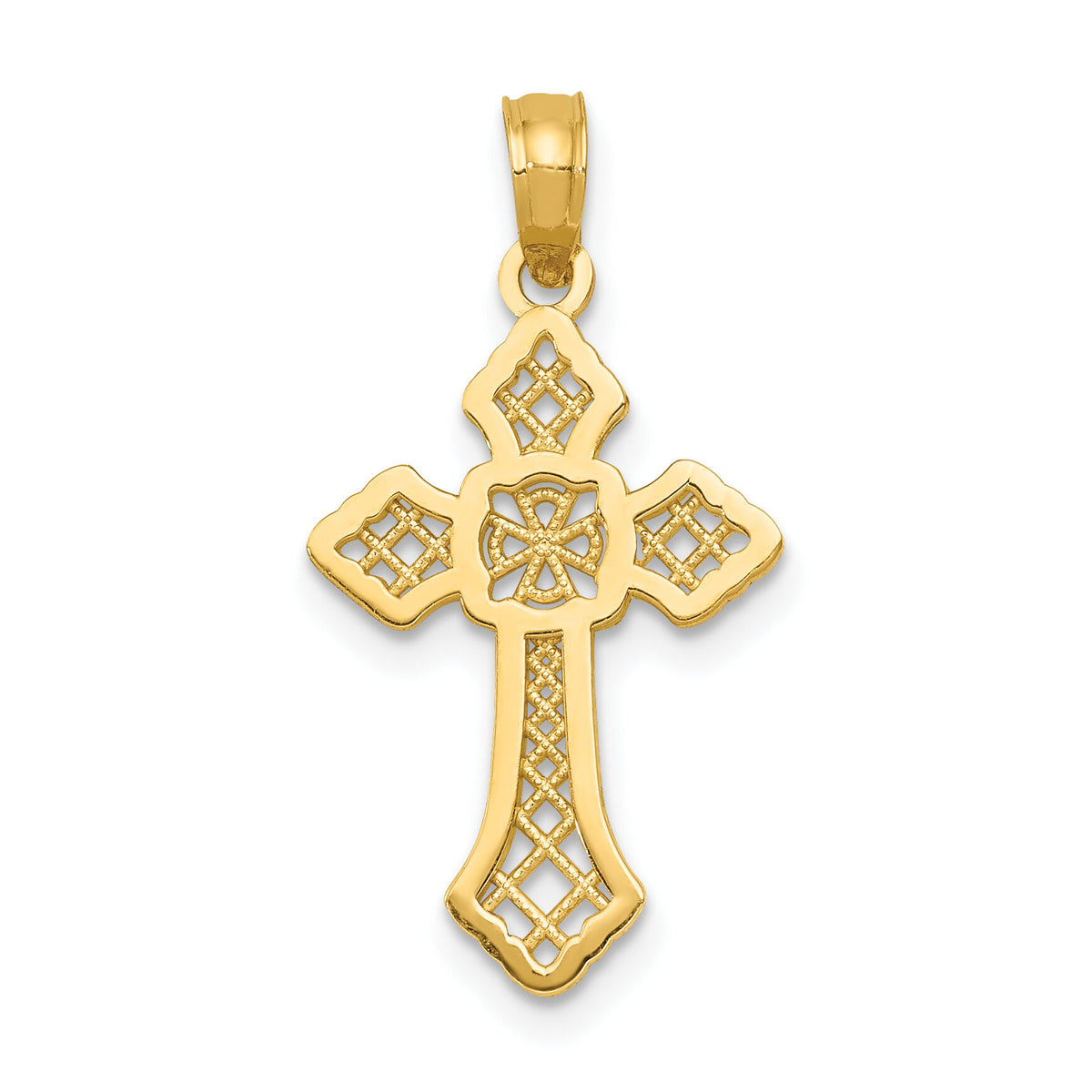 10K Gold Polished Cross W/Lace Center and Arrow Tips Pendant-10K5457