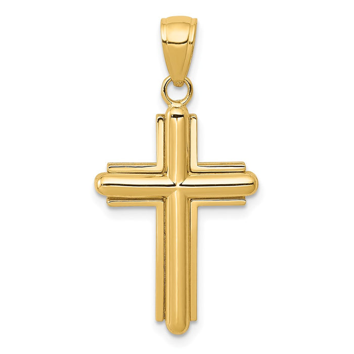 10K Gold Polished Beveled Stick Cross W/Frame Pendant-10K5499