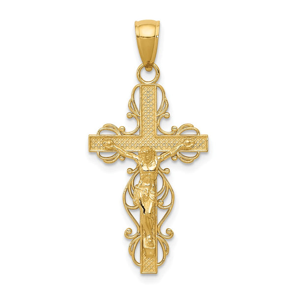 10K Gold Polished Crucifix w/lace Trim Pendant-10K5567